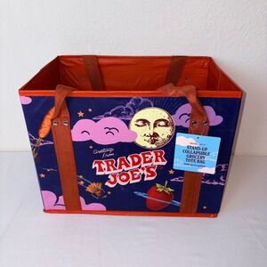 Trader Joes Stand-Up Collapsible Grocery Tote Bag Celestial Moon Purple 6 Gallon